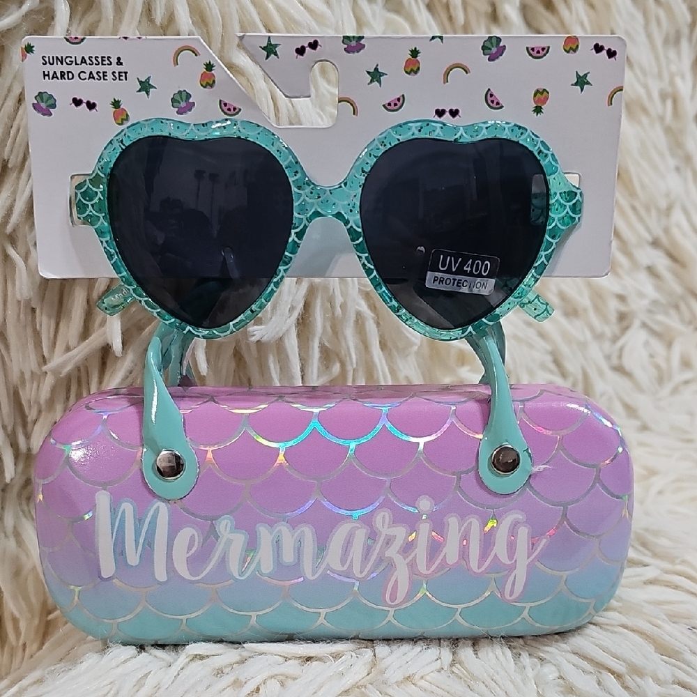 Mermazing Kids Sunglasses & Case Set - Pink, Green, Purple Shiney